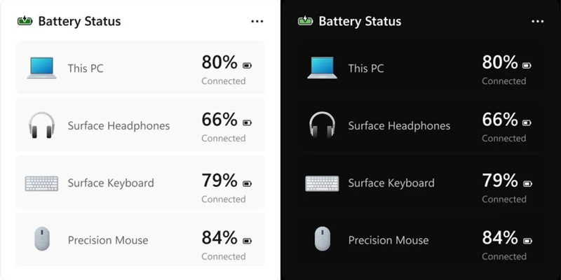 El widget mostrará el nivel de batería del PC y de los accesorios inalámbricos en una lista compacta.