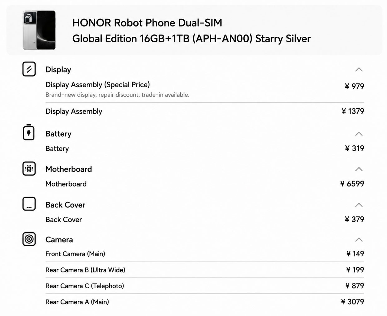The Honor Robot Phone's titanium gimbal mechanism is the most expensive component to replace.
