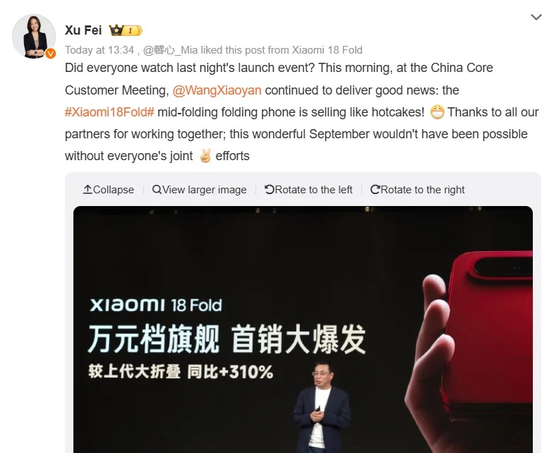 Статистика продаж Xiaomi 18 Fold