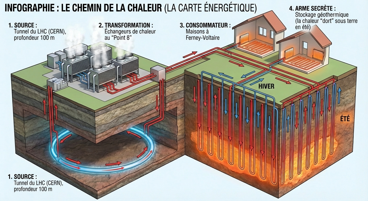 Schéma de la chaleur du LHC au réseau urbain