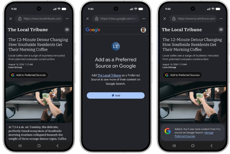 Google Preferred Sources Button