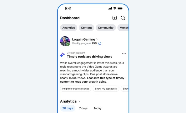Illustration of Creator Assistant in Facebook by Meta