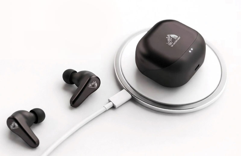Écouteurs JVC Spiral Dot Pro dans le boîtier de chargement