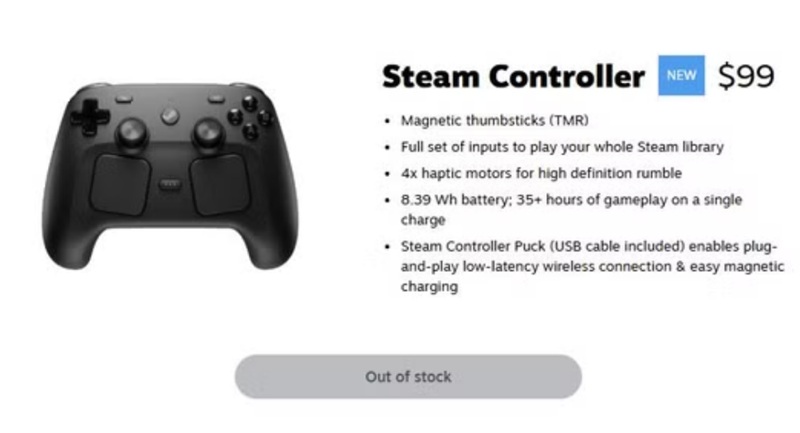 Steam Controller 2 mit TMR-Sticks und 34,5-mm-Trackpads.