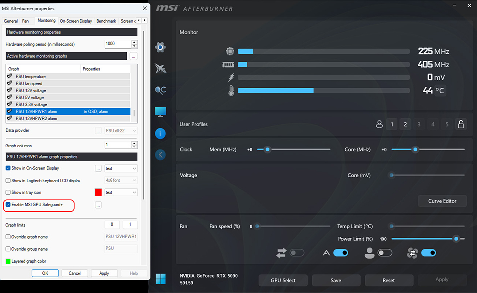 Интерфейс программы MSI Afterburner