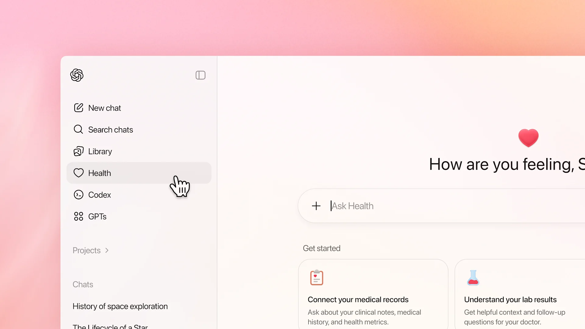 Интерфейс ChatGPT Health от OpenAI