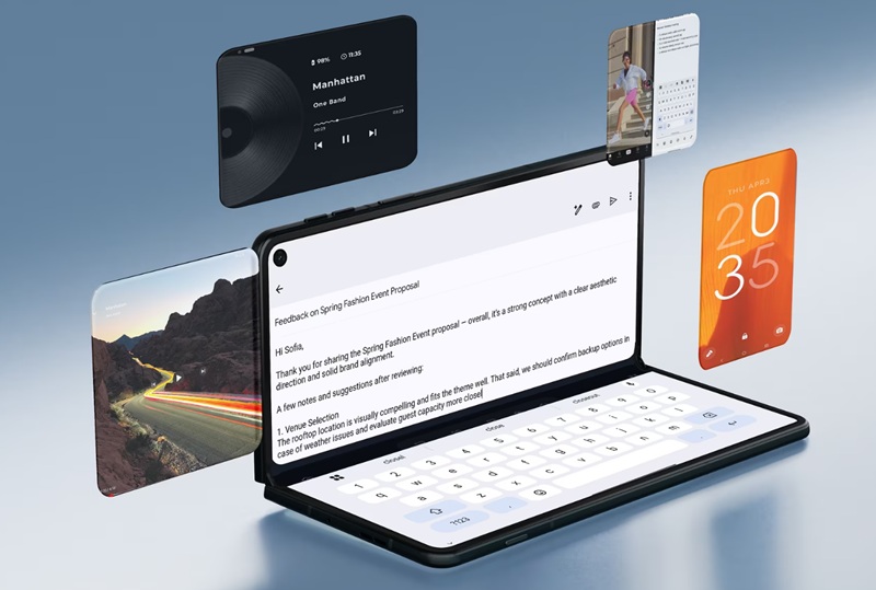 Das Razr Fold im aufgeklappten Zustand: 8,1-Zoll-OLED-Display mit bis zu 6.200 Nit Spitzenhelligkeit.