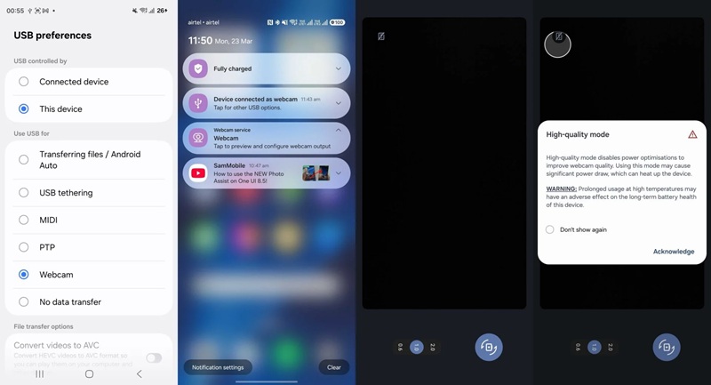 Samsung Galaxy S26 в режиме Webcam на One UI 8.5