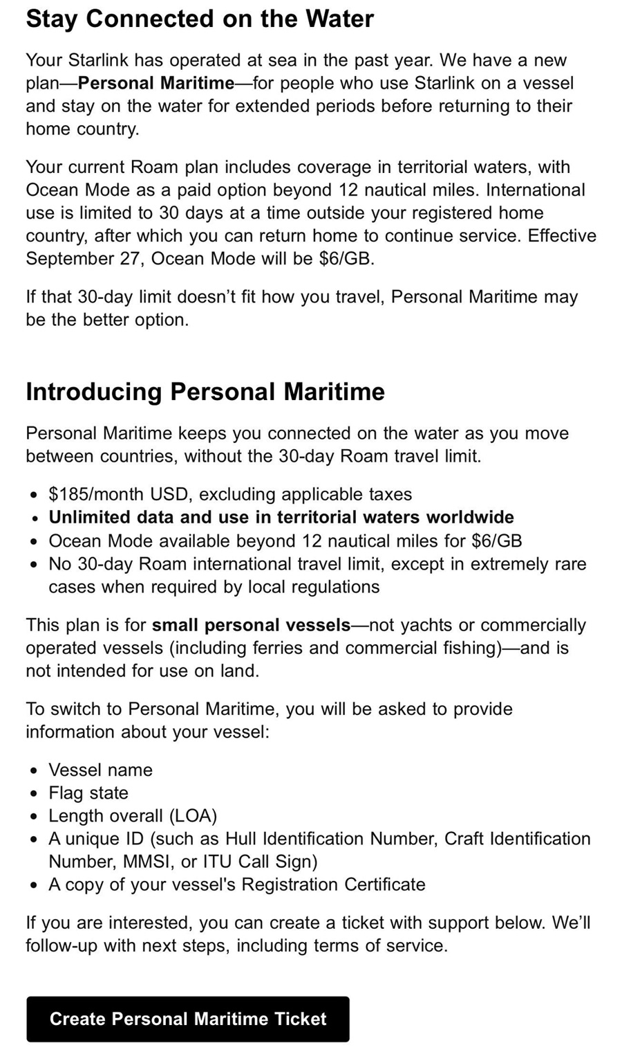 Personal Maritime от Starlink