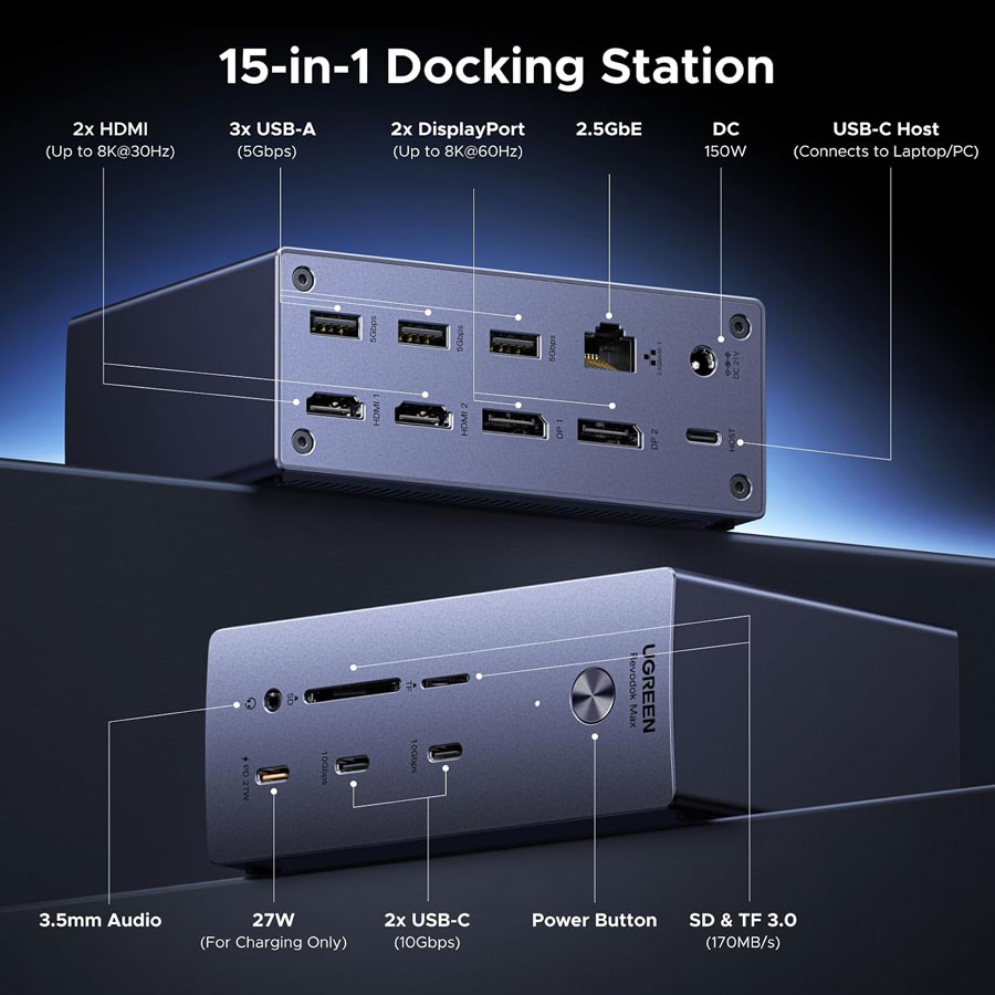 Дизайн корпуса док-станции UGREEN USB-C DisplayLink