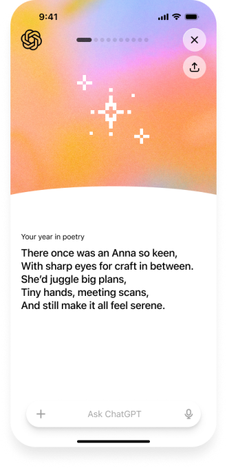 Скриншот функции 'Your Year in poetry' в ChatGPT