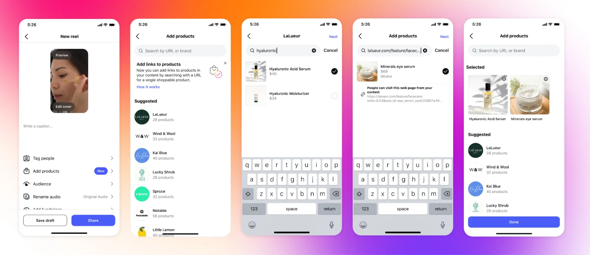 Example of adding products to Reels on Instagram